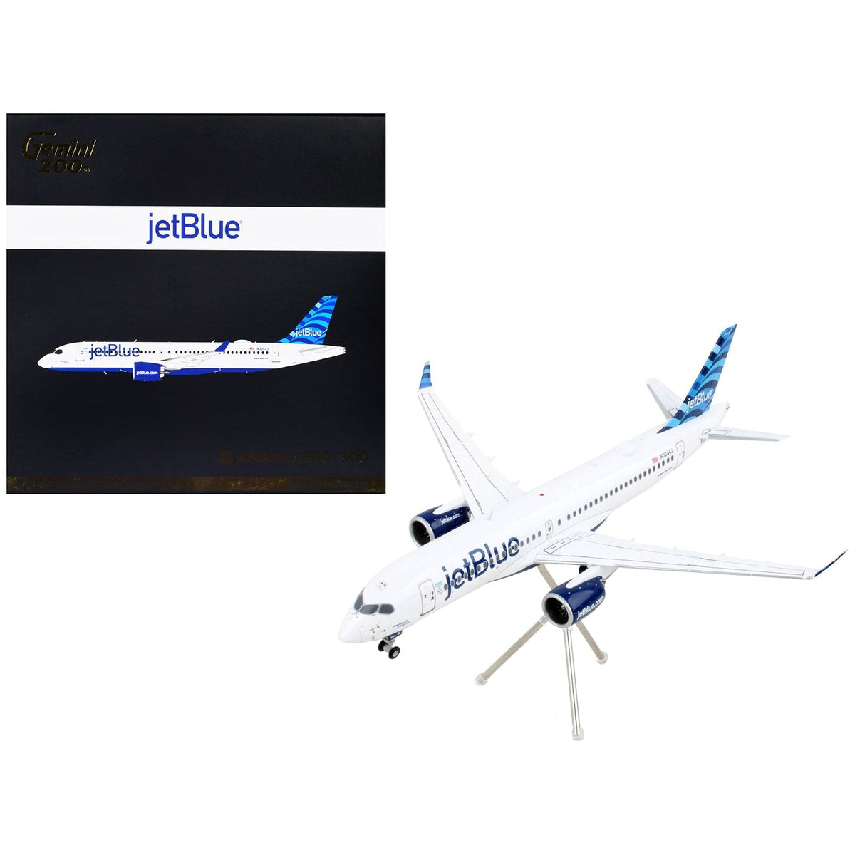 Airbus A220-300 Commercial Aircraft "JetBlue Airways" White with Blue Tail "Gemini 200" Series 1/200 Diecast Model Airplane by GeminiJets-GeminiJets-ModelCars.com