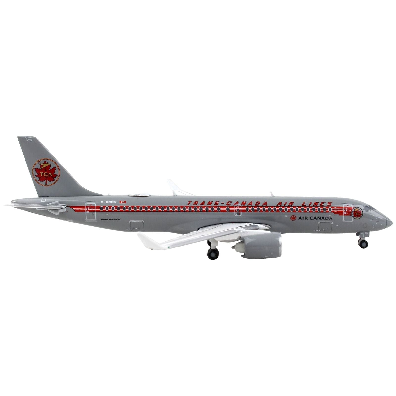 Airbus A220 - 300 Commercial Aircraft "Trans - Canada Air Lines - Air Canada" Gray with Red Stripes 1/400 Diecast Model Airplane by GeminiJets - GeminiJets - ModelCars.com