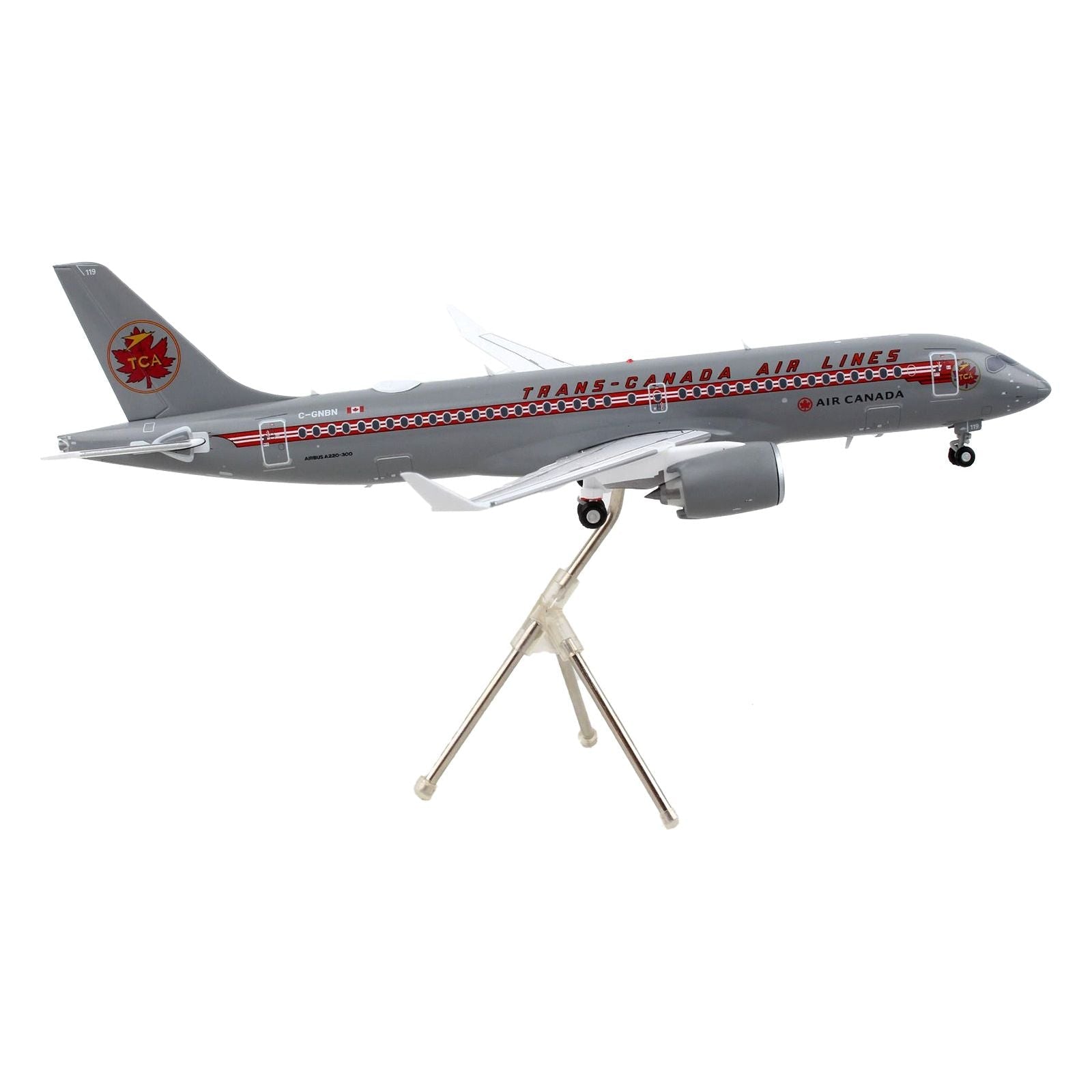Airbus A220 - 300 Commercial Aircraft "Trans - Canada Air Lines - Air Canada" Gray with Red Stripes "Gemini 200" Series 1/200 Diecast Model Airplane by GeminiJets - GeminiJets - ModelCars.com