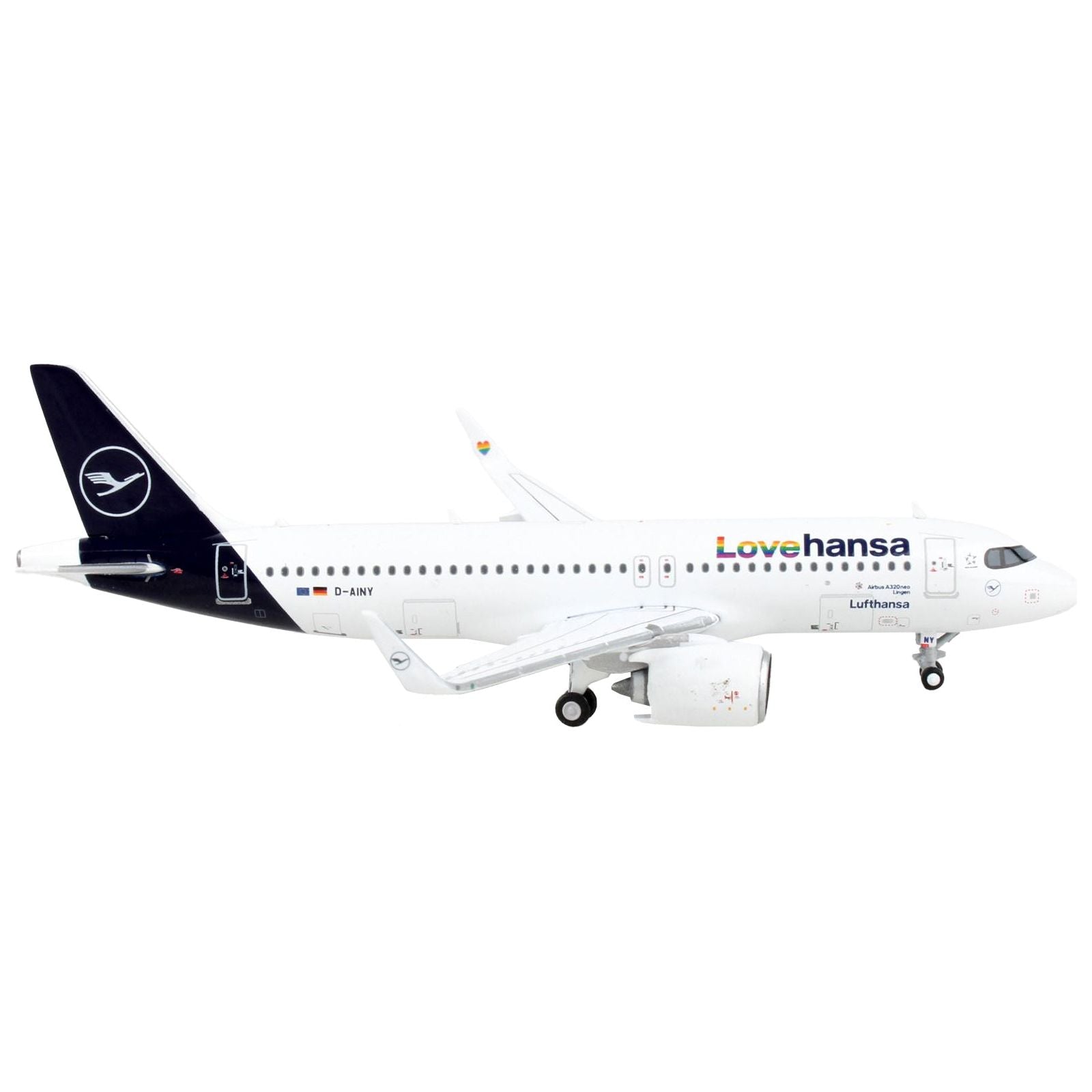 Airbus A320neo Commercial Aircraft "Lufthansa - Lovehansa" White with Dark Blue Tail 1/400 Diecast Model Airplane by GeminiJets - GeminiJets - ModelCars.com