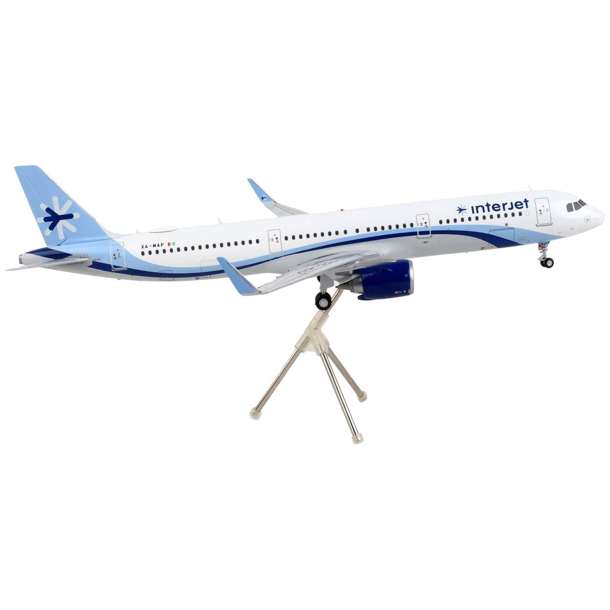 Airbus A321neo Commercial Aircraft "Interjet" White with Blue Stripes "Gemini 200" Series 1/200 Diecast Model Airplane by GeminiJets-GeminiJets-ModelCars.com