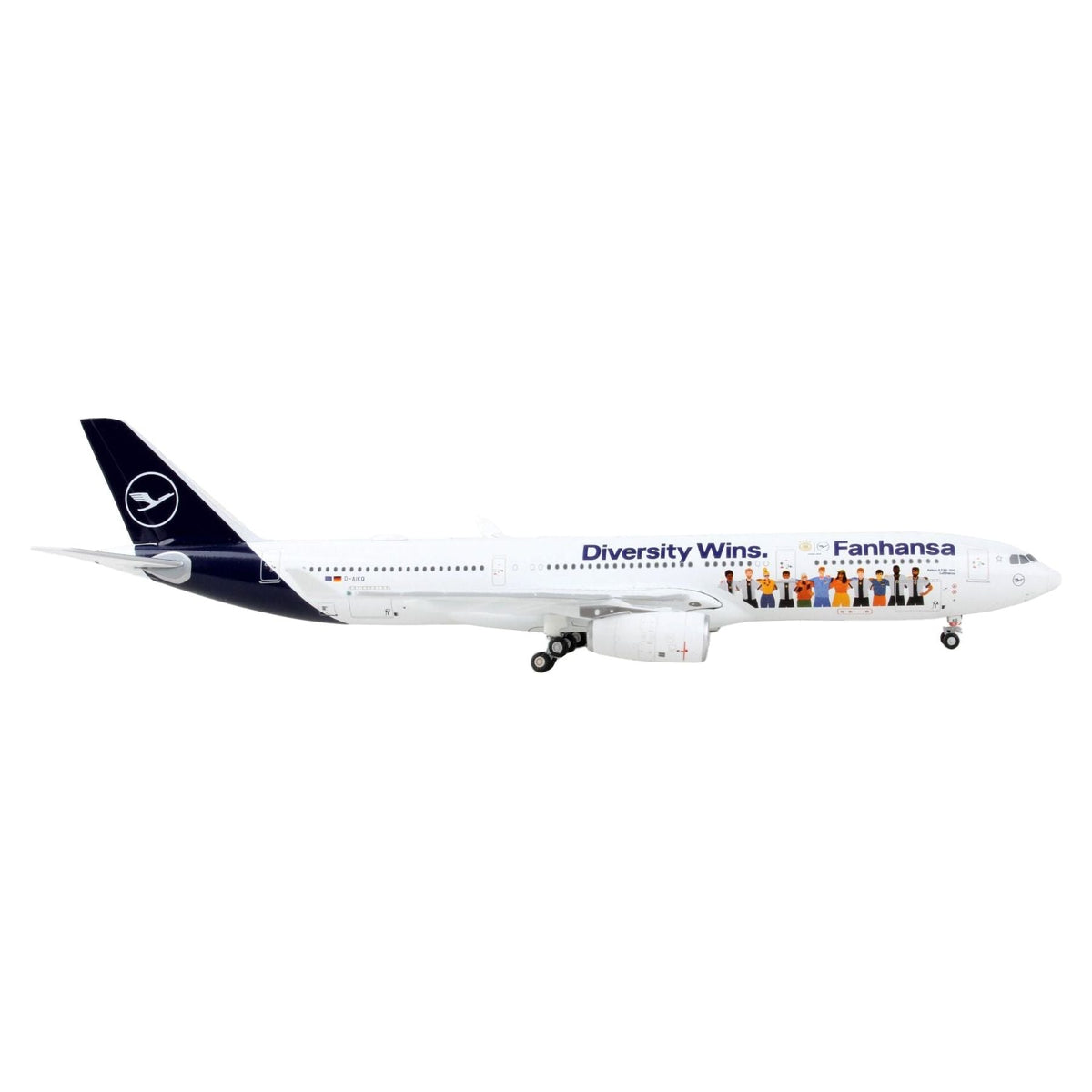 Airbus A330-300 Commercial Aircraft "Lufthansa - Fanhansa Diversity Wins" White with Blue Tail 1/400 Diecast Model Airplane by GeminiJets-GeminiJets-ModelCars.com