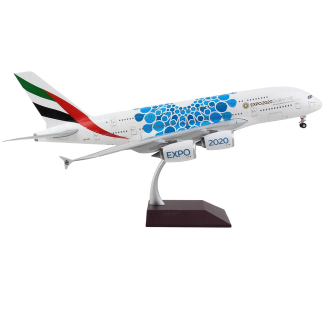 Airbus A380 - 800 Commercial Aircraft "Emirates Airlines - Dubai Expo 2020" White with Blue Graphics "Gemini 200" Series 1/200 Diecast Model Airplane by GeminiJets - GeminiJets - ModelCars.com