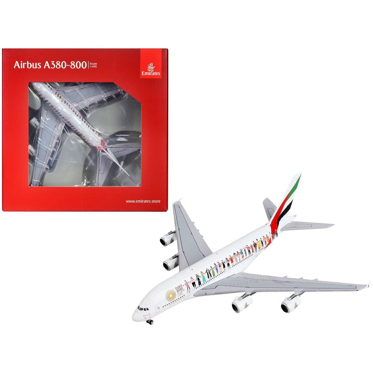 Airbus A380-800 Commercial Aircraft "Emirates Airlines - Dubai Expo 2020" White with Graphics 1/400 Diecast Model Airplane by GeminiJets-GeminiJets-ModelCars.com