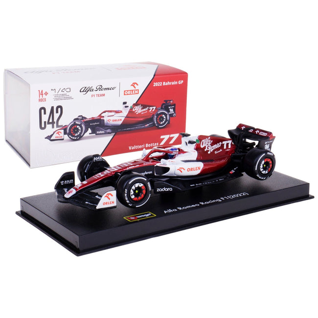 Alfa Romeo C42 77 Valtteri Bottas F1 Formula One "Bahrain Grand Prix" (2022) with Display Case 1/43 Diecast Model Car by Bburago - Bburago - ModelCars.com