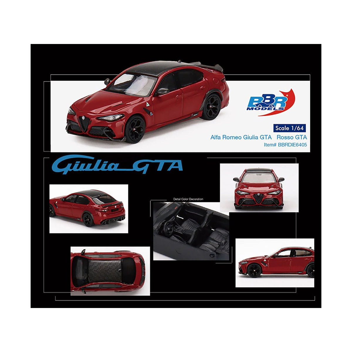 Alfa Romeo Giulia GTA Rosso GTA Red with Carbon Top 1/64 Diecast Model Car by BBR - BBR - ModelCars.com