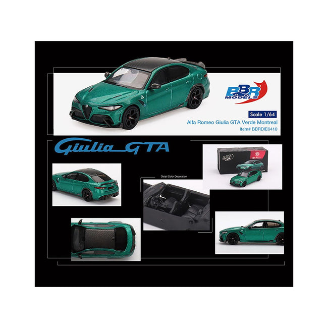 Alfa Romeo Giulia GTA Verde Montreal Green Metallic with Carbon Top 1/64 Diecast Model Car by BBR-BBR-ModelCars.com