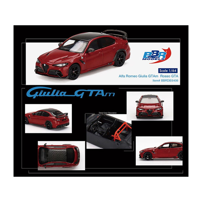 Alfa Romeo Giulia GTAm Rosso GTA Red with Carbon Top 1/64 Diecast Model Car by BBR-BBR-ModelCars.com