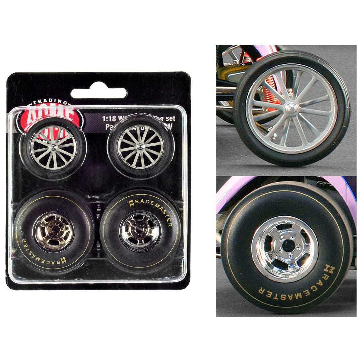 Altered Dragster Chrome Wheels and Tires Set of 4 pieces from "Mondello and Mastsubara Altered Dragster" for 1/18 Scale Models by ACME-Acme-ModelCars.com