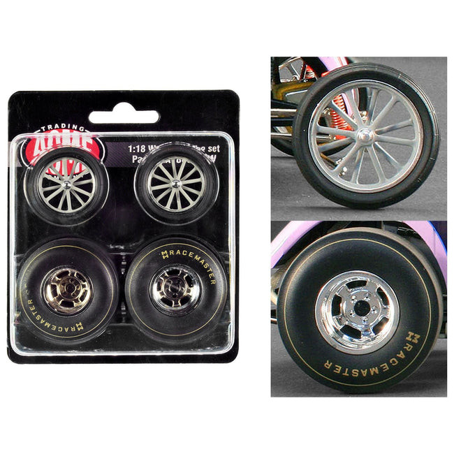 Altered Dragster Chrome Wheels and Tires Set of 4 pieces from "Mondello and Mastsubara Altered Dragster" for 1/18 Scale Models by ACME-Acme-ModelCars.com