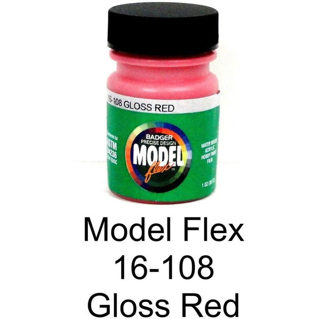 Badger Model Flex 1 Oz Badger Model Flex Gloss Red Acrylic Paint Bottle-Badger-ModelCars.com