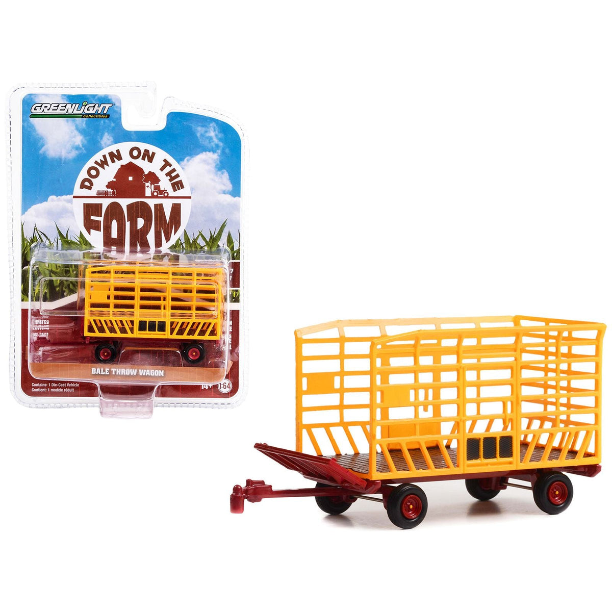 Bale Throw Wagon Yellow and Red "Down on the Farm" Series 7 1/64 Diecast Model by Greenlight - Greenlight - ModelCars.com