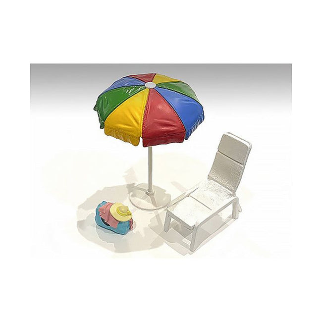 "Beach Girls" Accessories (Beach Chair and Beach Umbrella and Duffle Bag) for 1/18 Scale Models by American Diorama - American Diorama - ModelCars.com