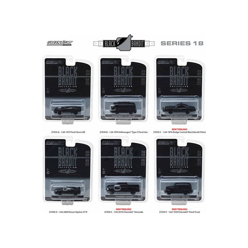 Black Bandit Series 18, 6pc Set 1/64 Diecast Models by Greenlight-Greenlight-ModelCars.com