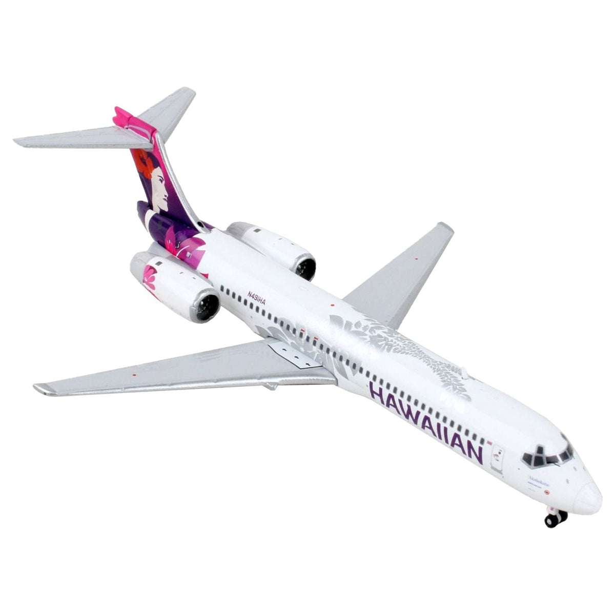 Boeing 717 Commercial Aircraft "Hawaiian Airlines" White with Pink and Purple Tail 1/400 Diecast Model Airplane by GeminiJets-GeminiJets-ModelCars.com