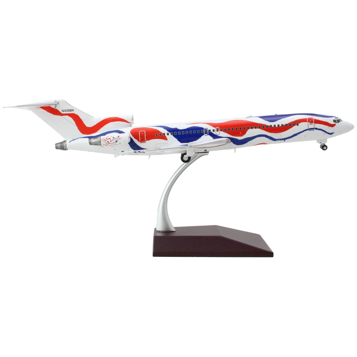 Boeing 727-200 Commercial Aircraft "Braniff International Airways - Calder Bicentennial Livery" White with Red and Blue Stripes "Gemini 200" Series 1/200 Diecast Model Airplane by GeminiJets-GeminiJets-ModelCars.com