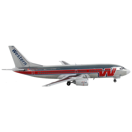 Boeing 737-300 Commercial Aircraft "Western Airlines" Silver with Red Stripes 1/400 Diecast Model Airplane by GeminiJets-GeminiJets-ModelCars.com