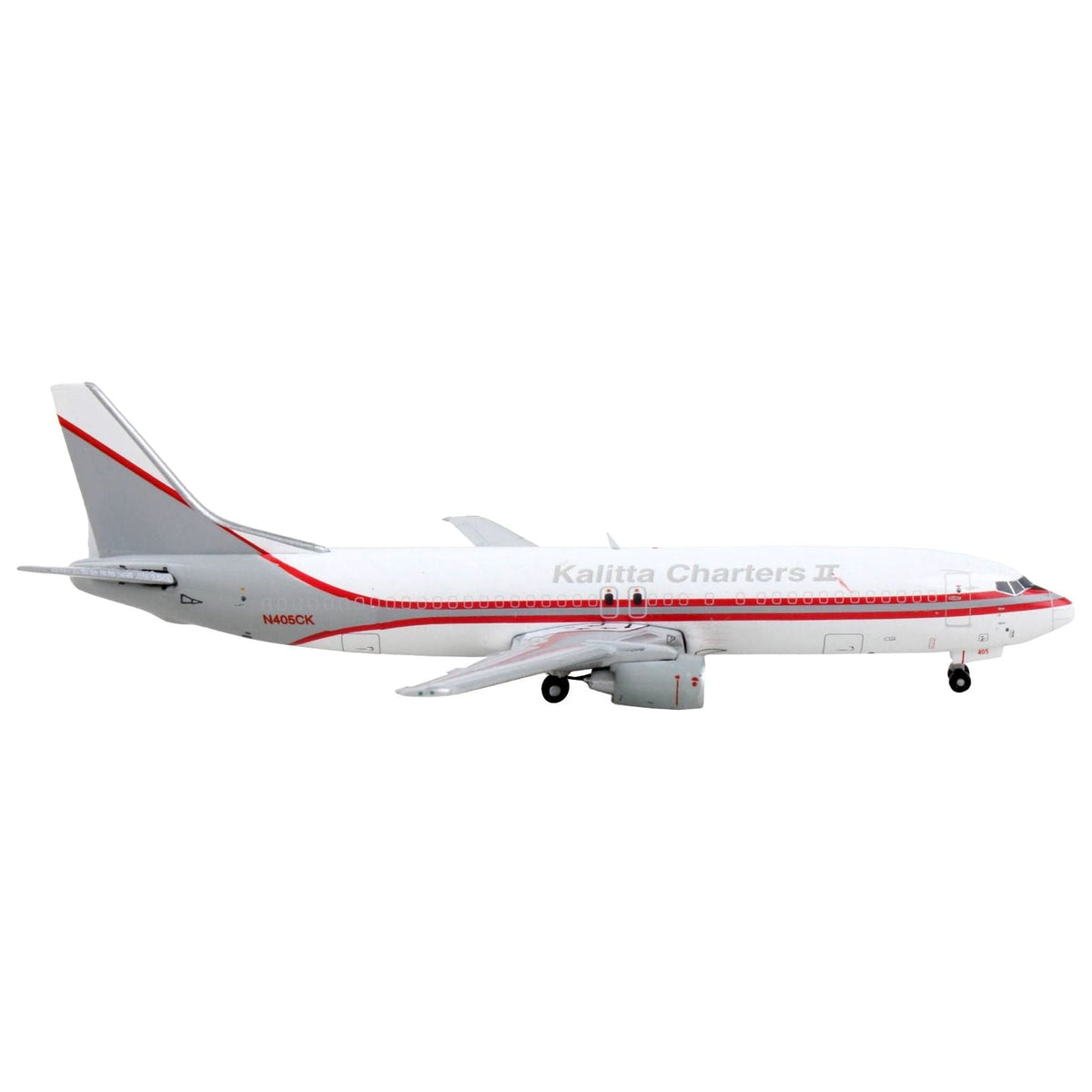 Boeing 737-400F Commercial Aircraft "Kalitta Charters II" White and Gray with Red Stripes 1/400 Diecast Model Airplane by GeminiJets-GeminiJets-ModelCars.com