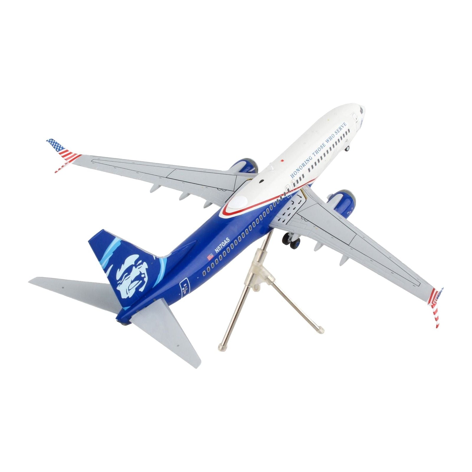 Boeing 737 - 800 Commercial Aircraft "Alaska Airlines - Honoring Those Who Serve" White and Blue "Gemini 200" Series 1/200 Diecast Model Airplane by GeminiJets - GeminiJets - ModelCars.com