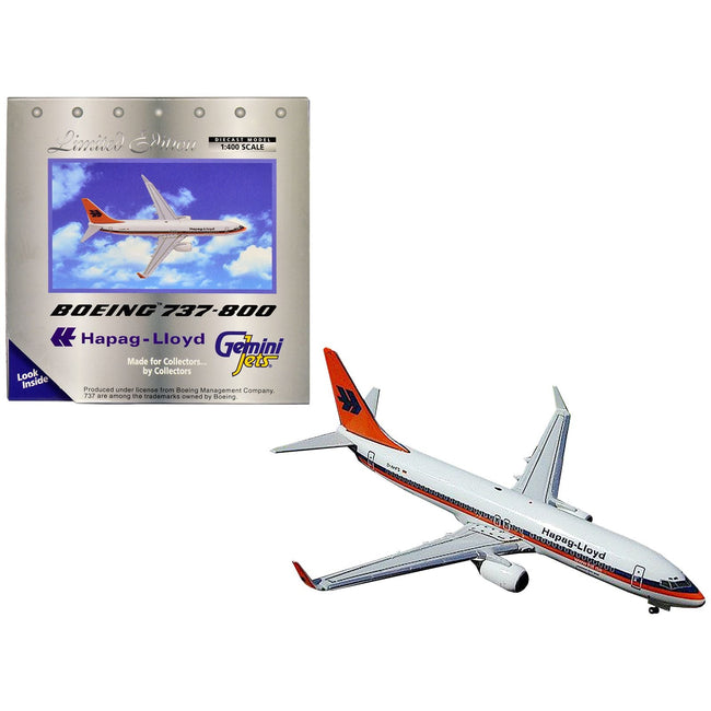 Boeing 737 - 800 Commercial Aircraft "Hapag - Lloyd" White with Orange and Blue Stripes 1/400 Diecast Model Airplane by GeminiJets - GeminiJets - ModelCars.com