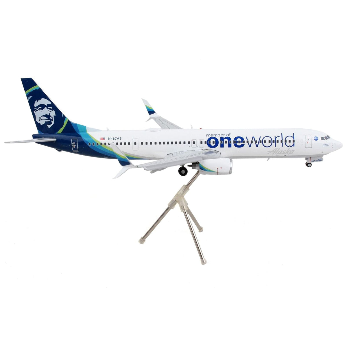 Boeing 737-900ER Commercial Aircraft with Flaps Down "Alaska Airlines - One World" White with Blue Tail "Gemini 200" Series 1/200 Diecast Model Airplane by GeminiJets-GeminiJets-ModelCars.com