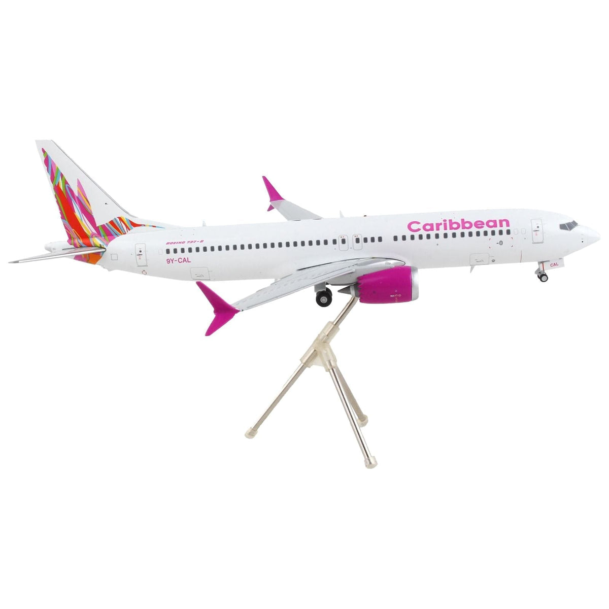 Boeing 737 MAX 8 Commercial Aircraft "Caribbean Airlines" White with Pink Tail "Gemini 200" Series 1/200 Diecast Model Airplane by GeminiJets-GeminiJets-ModelCars.com