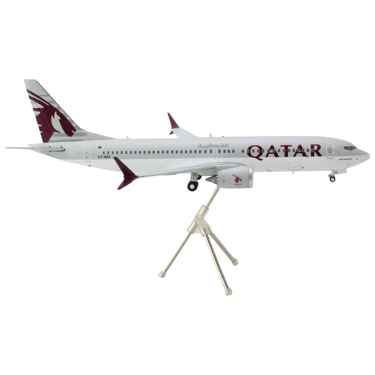 Boeing 737 MAX 8 Commercial Aircraft "Qatar Airways" Gray and White with Tail Graphics "Gemini 200" Series 1/200 Diecast Model Airplane by GeminiJets-GeminiJets-ModelCars.com