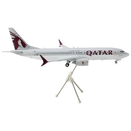 Boeing 737 MAX 8 Commercial Aircraft "Qatar Airways" Gray and White with Tail Graphics "Gemini 200" Series 1/200 Diecast Model Airplane by GeminiJets-GeminiJets-ModelCars.com