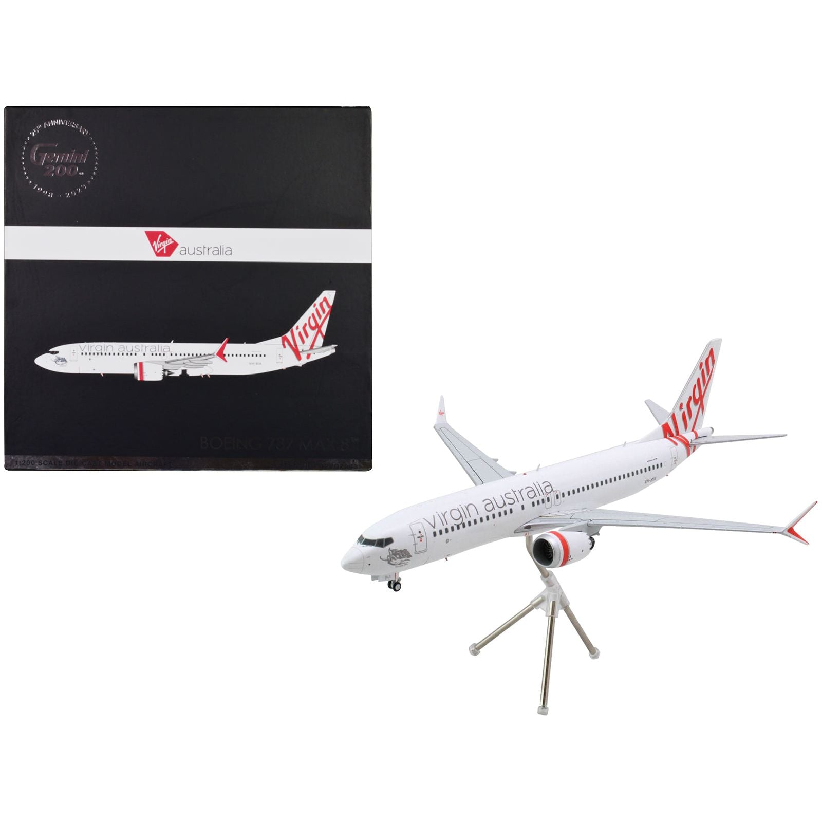 Boeing 737 MAX 8 Commercial Aircraft "Virgin Australia" (VH - 8IA) White with Red Tail Graphics "Gemini 200" Series 1/200 Diecast Model Airplane by GeminiJets - GeminiJets - ModelCars.com