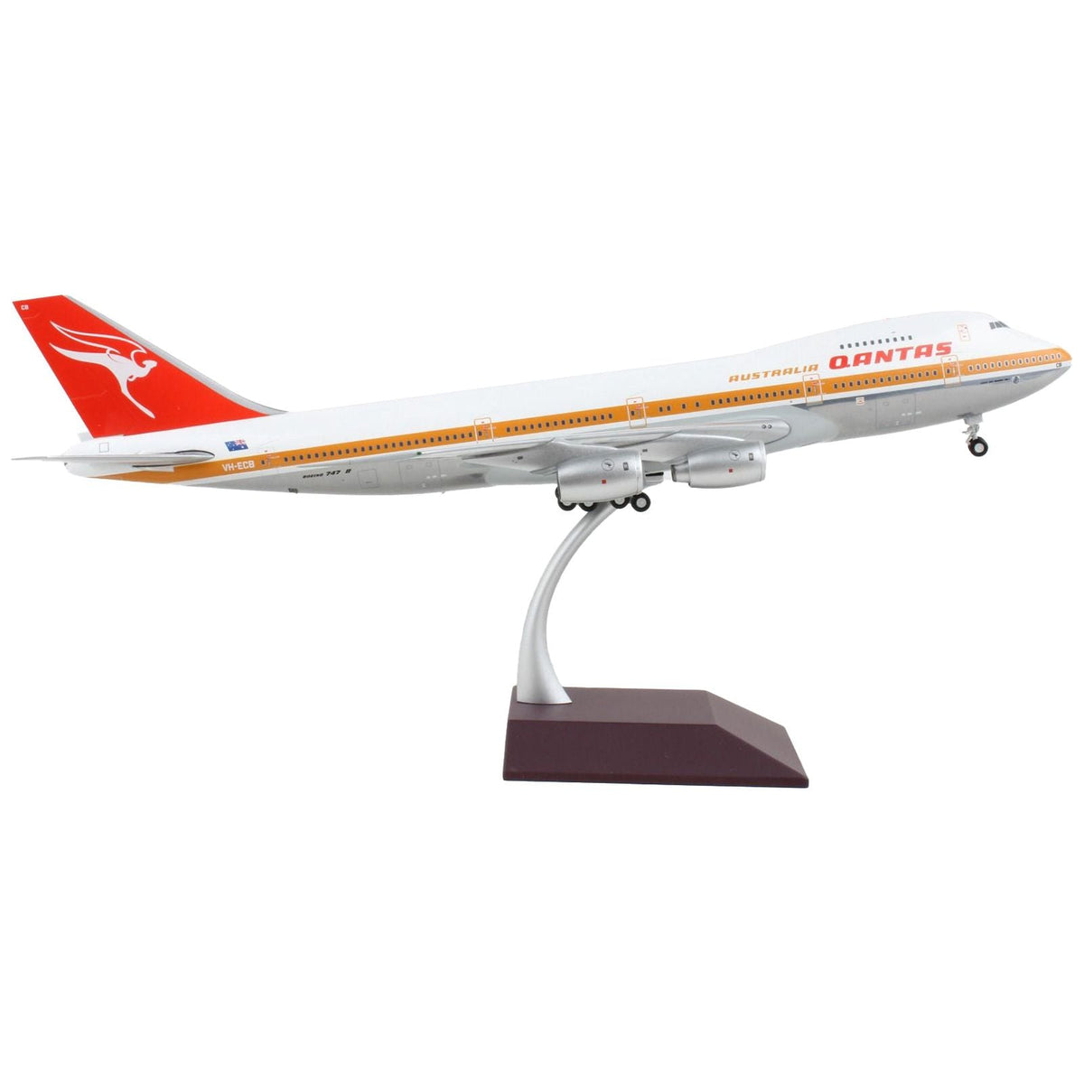 Boeing 747-200 Commercial Aircraft "Qantas Airways Australia" White with Orange Stripes and Red Tail "Gemini 200" Series 1/200 Diecast Model Airplane by GeminiJets-GeminiJets-ModelCars.com