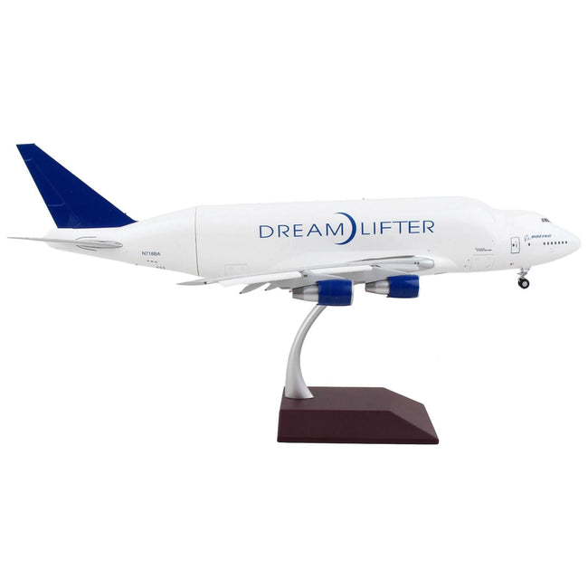 Boeing 747LCF Commercial Aircraft with Flaps Down "Dreamlifter" White with Blue Tail "Gemini 200" Series 1/200 Diecast Model Airplane by GeminiJets-GeminiJets-ModelCars.com