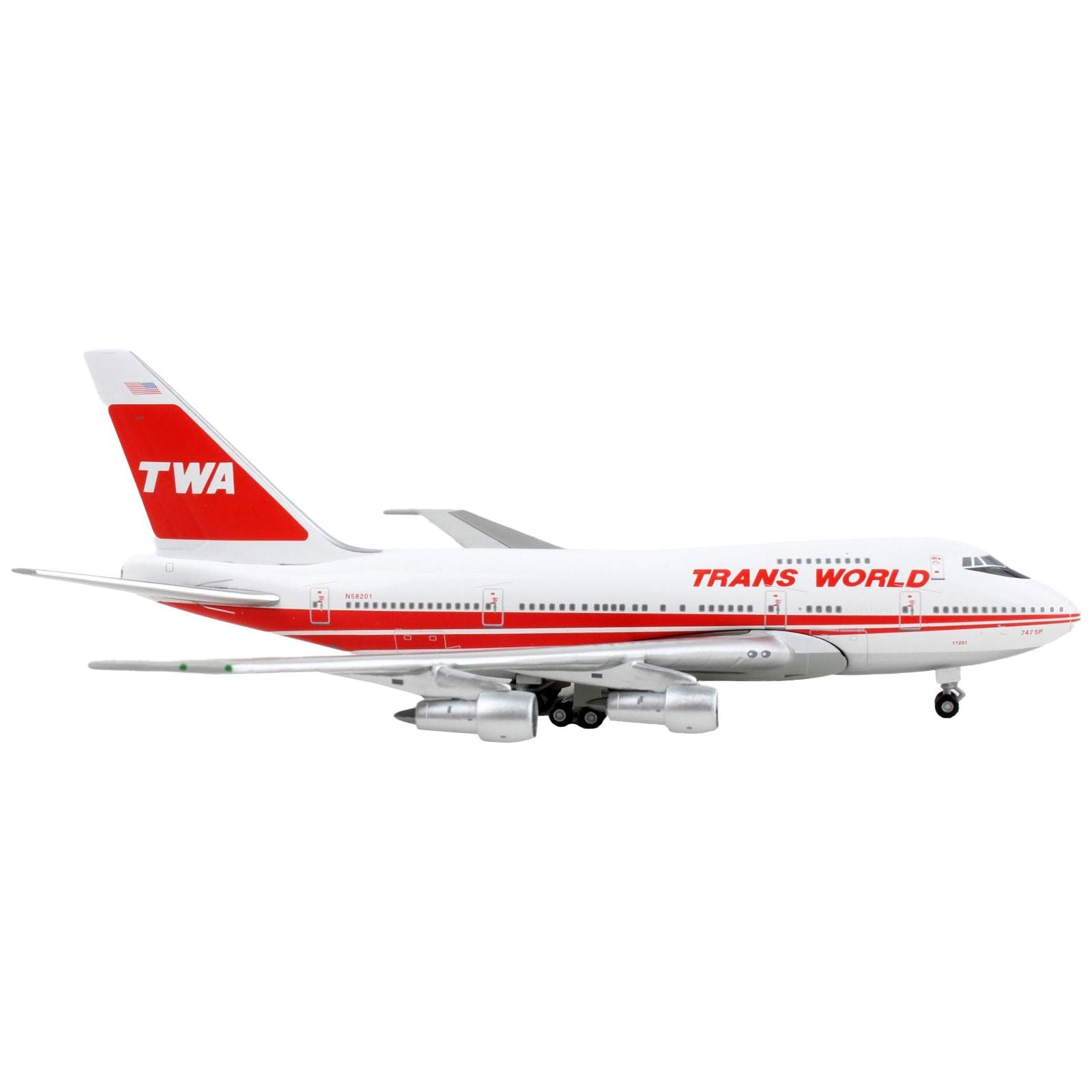 Boeing 747SP Commercial Aircraft "Trans World Airlines - Boston Express" White with Red Stripes 1/400 Diecast Model Airplane by GeminiJets - GeminiJets - ModelCars.com