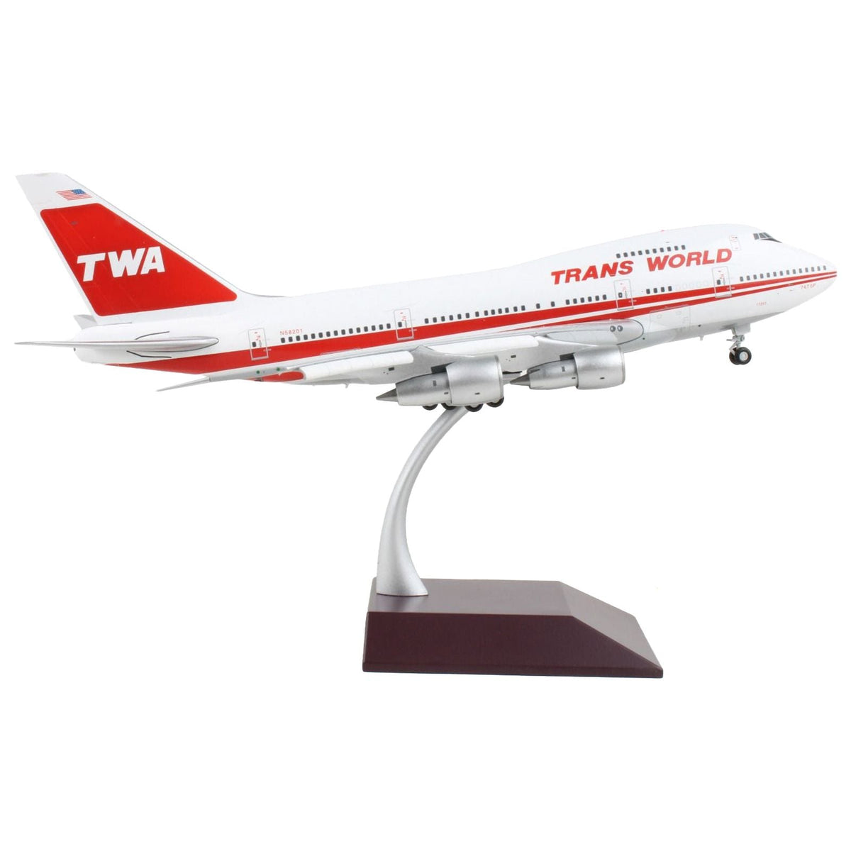 Boeing 747SP Commercial Aircraft with Flaps Down "TWA (Trans World Airlines)" White with Red Stripes and Tail "Gemini 200" Series 1/200 Diecast Model Airplane by GeminiJets - GeminiJets - ModelCars.com