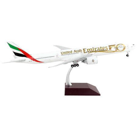 Boeing 777-300ER Commercial Aircraft "Emirates Airlines - 50th Anniversary of UAE" White with Striped Tail "Gemini 200" Series 1/200 Diecast Model Airplane by GeminiJets-GeminiJets-ModelCars.com