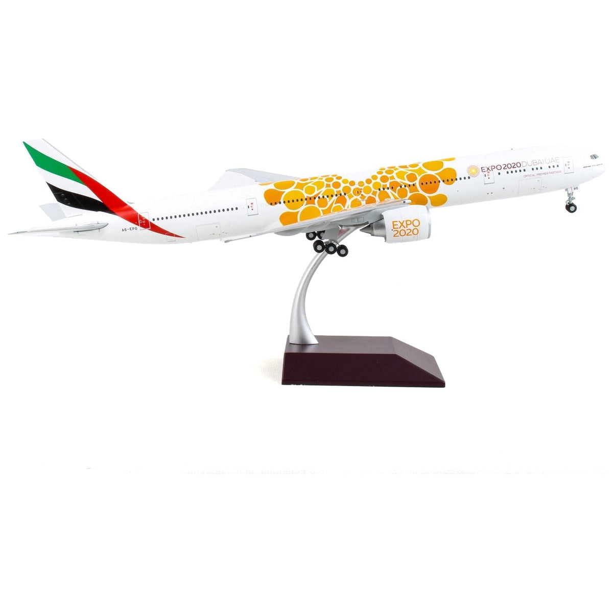 Boeing 777-300ER Commercial Aircraft "Emirates Airlines - Dubai Expo 2020" White with Orange Graphics "Gemini 200" Series 1/200 Diecast Model Airplane by GeminiJets-GeminiJets-ModelCars.com