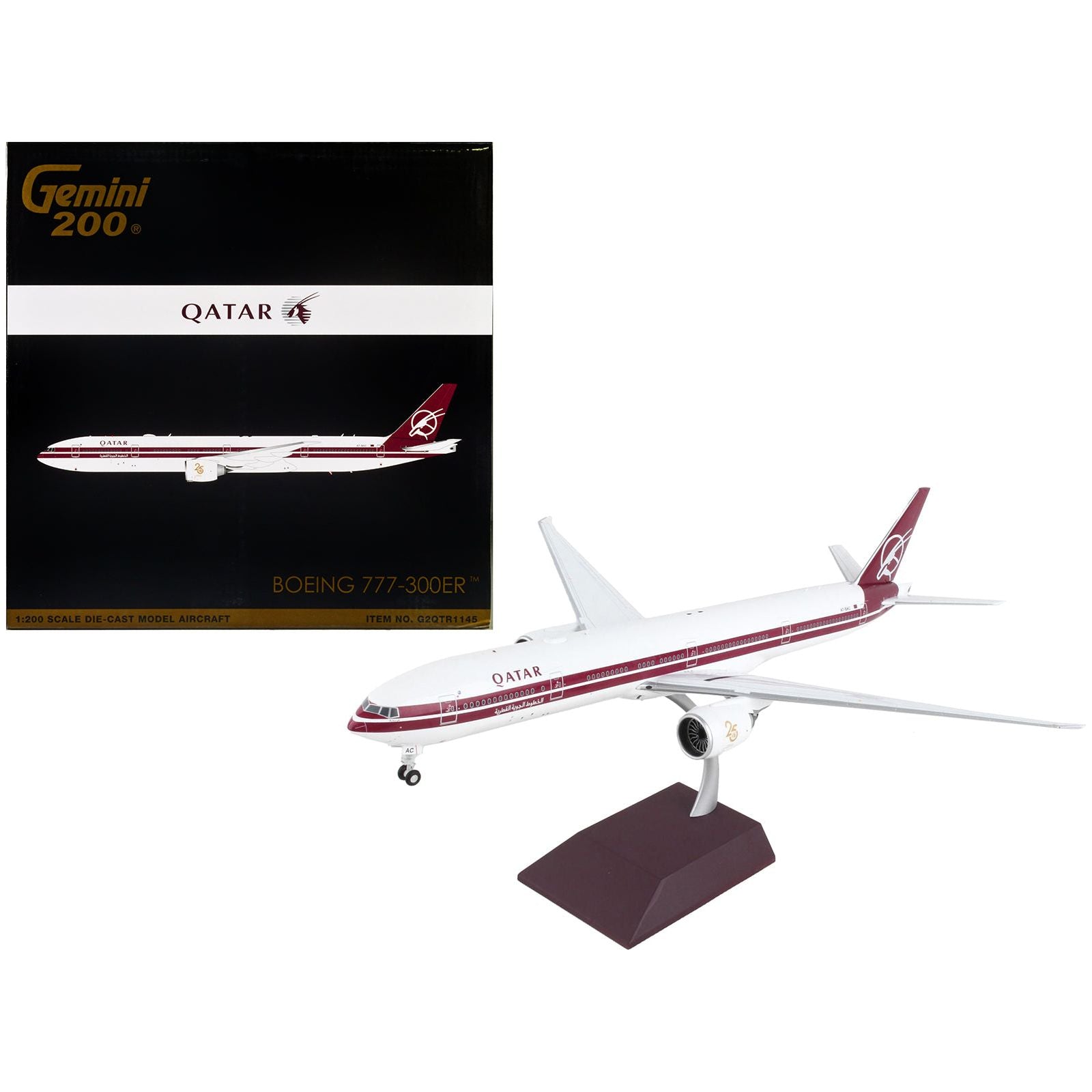 Boeing 777 - 300ER Commercial Aircraft "Qatar Airways" White with Dark Red Stripes "Gemini 200" Series 1/200 Diecast Model Airplane by GeminiJets - GeminiJets - ModelCars.com