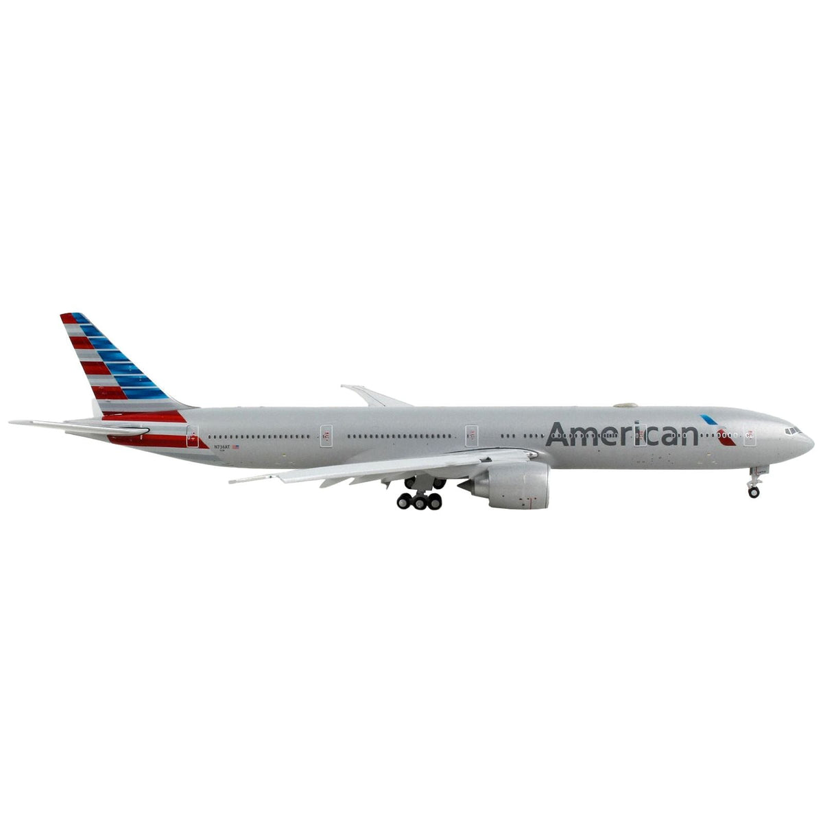 Boeing 777 - 300ER Commercial Aircraft with Flaps Down "American Airlines" Silver with Striped Tail 1/400 Diecast Model Airplane by GeminiJets - GeminiJets - ModelCars.com