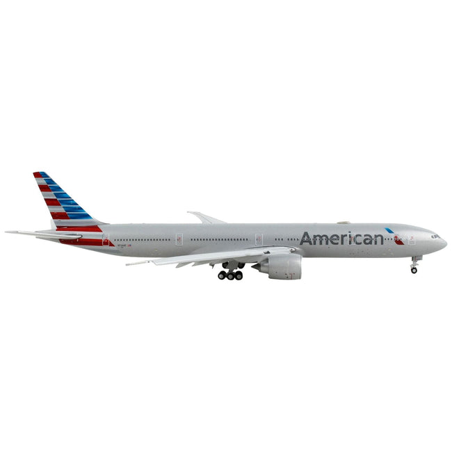 Boeing 777-300ER Commercial Aircraft with Flaps Down "American Airlines" Silver with Striped Tail 1/400 Diecast Model Airplane by GeminiJets-GeminiJets-ModelCars.com