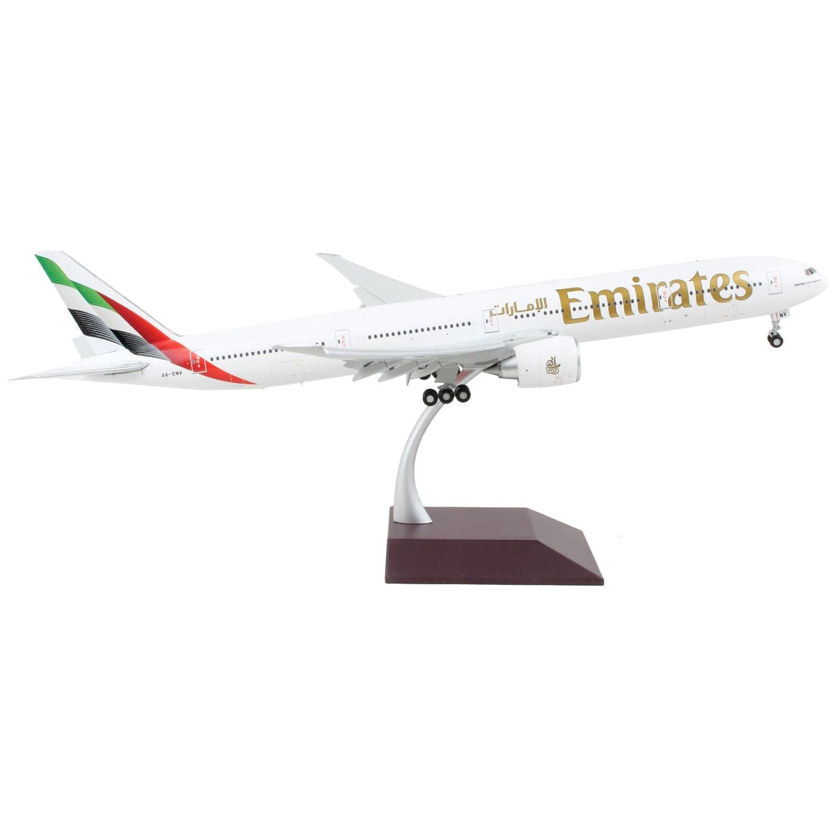 Boeing 777-300ER Commercial Aircraft with Flaps Down "Emirates Airlines - 2023 Livery" White with Striped Tail "Gemini 200" Series 1/200 Diecast Model Airplane by GeminiJets-GeminiJets-ModelCars.com