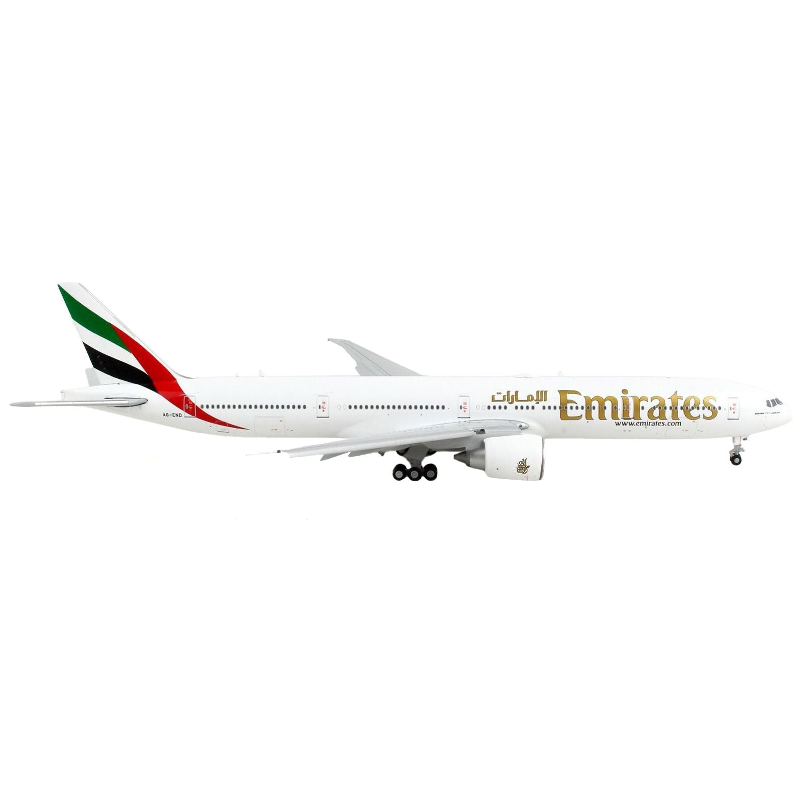 Boeing 777 - 300ER Commercial Aircraft with Flaps Down "Emirates Airlines" White with Striped Tail 1/400 Diecast Model Airplane by GeminiJets - GeminiJets - ModelCars.com