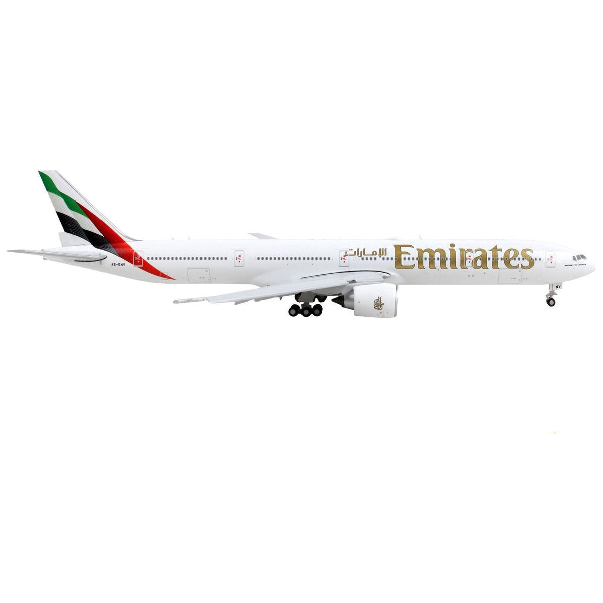 Boeing 777 - 300ER Commercial Aircraft with Flaps Down "Emirates Airlines" White with Tail Stripes 1/400 Diecast Model Airplane by GeminiJets - GeminiJets - ModelCars.com