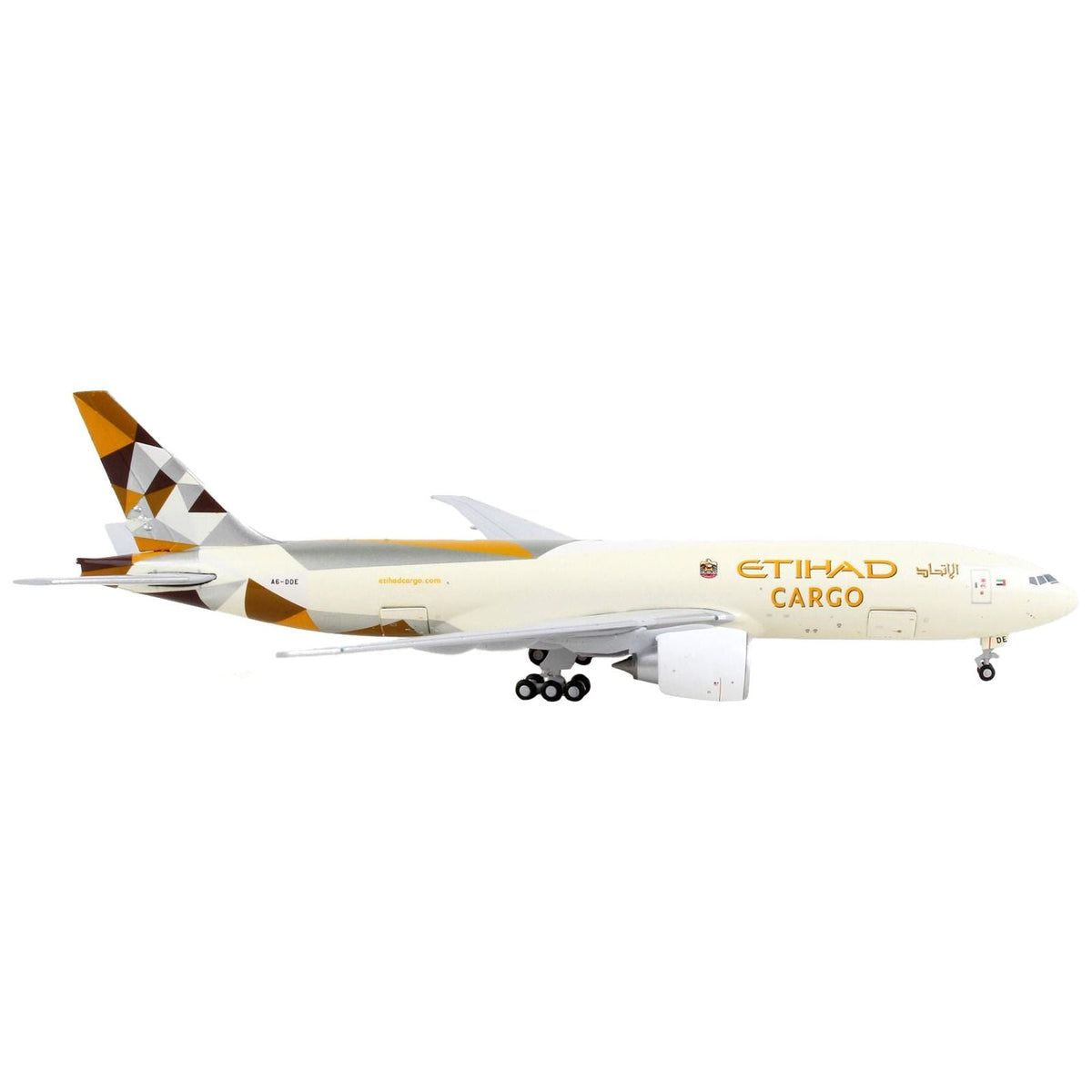 Boeing 777F Commercial Aircraft "Etihad Cargo" Beige with Graphics "Interactive Series" 1/400 Diecast Model Airplane by GeminiJets-GeminiJets-ModelCars.com