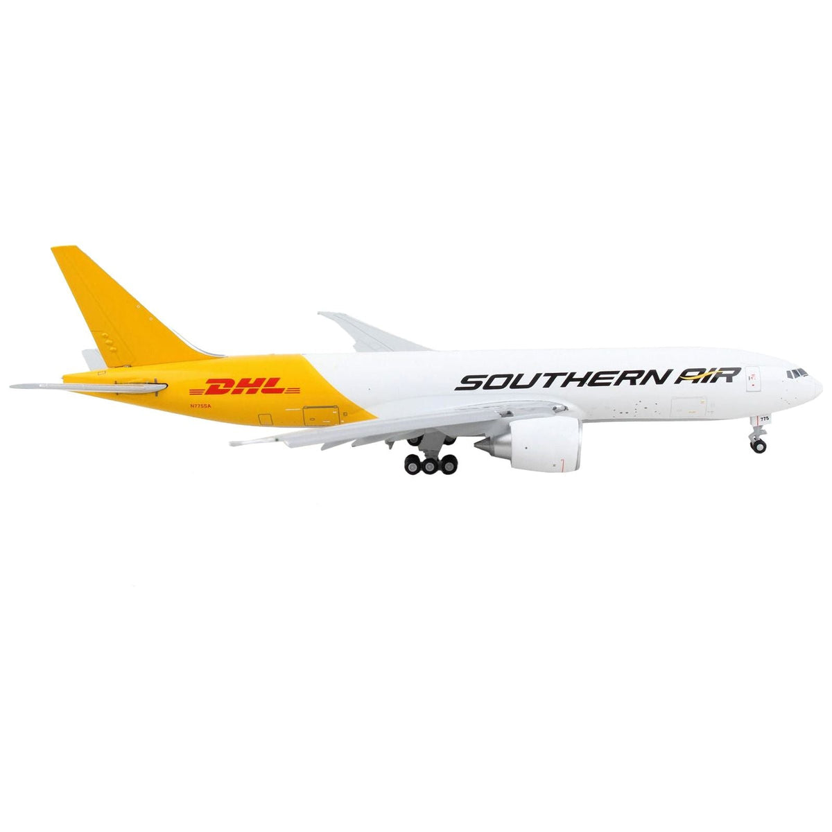 Boeing 777F Commercial Aircraft with Flaps Down "Southern Air - DHL" White and Yellow 1/400 Diecast Model Airplane by GeminiJets-GeminiJets-ModelCars.com