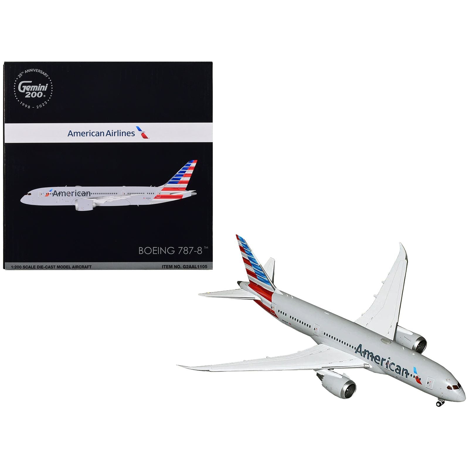 Boeing 787 - 8 Commercial Aircraft "American Airlines" Gray with Tail Stripes "Gemini 200" Series 1/200 Diecast Model Airplane by GeminiJets - GeminiJets - ModelCars.com