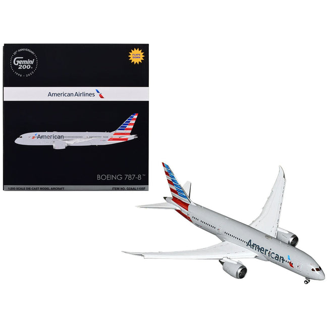 Boeing 787 - 8 Commercial Aircraft with Flaps Down "American Airlines" Gray with Tail Stripes "Gemini 200" Series 1/200 Diecast Model Airplane by GeminiJets - GeminiJets - ModelCars.com