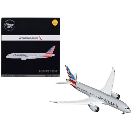 Boeing 787-8 Commercial Aircraft with Flaps Down "American Airlines" Gray with Tail Stripes "Gemini 200" Series 1/200 Diecast Model Airplane by GeminiJets-GeminiJets-ModelCars.com