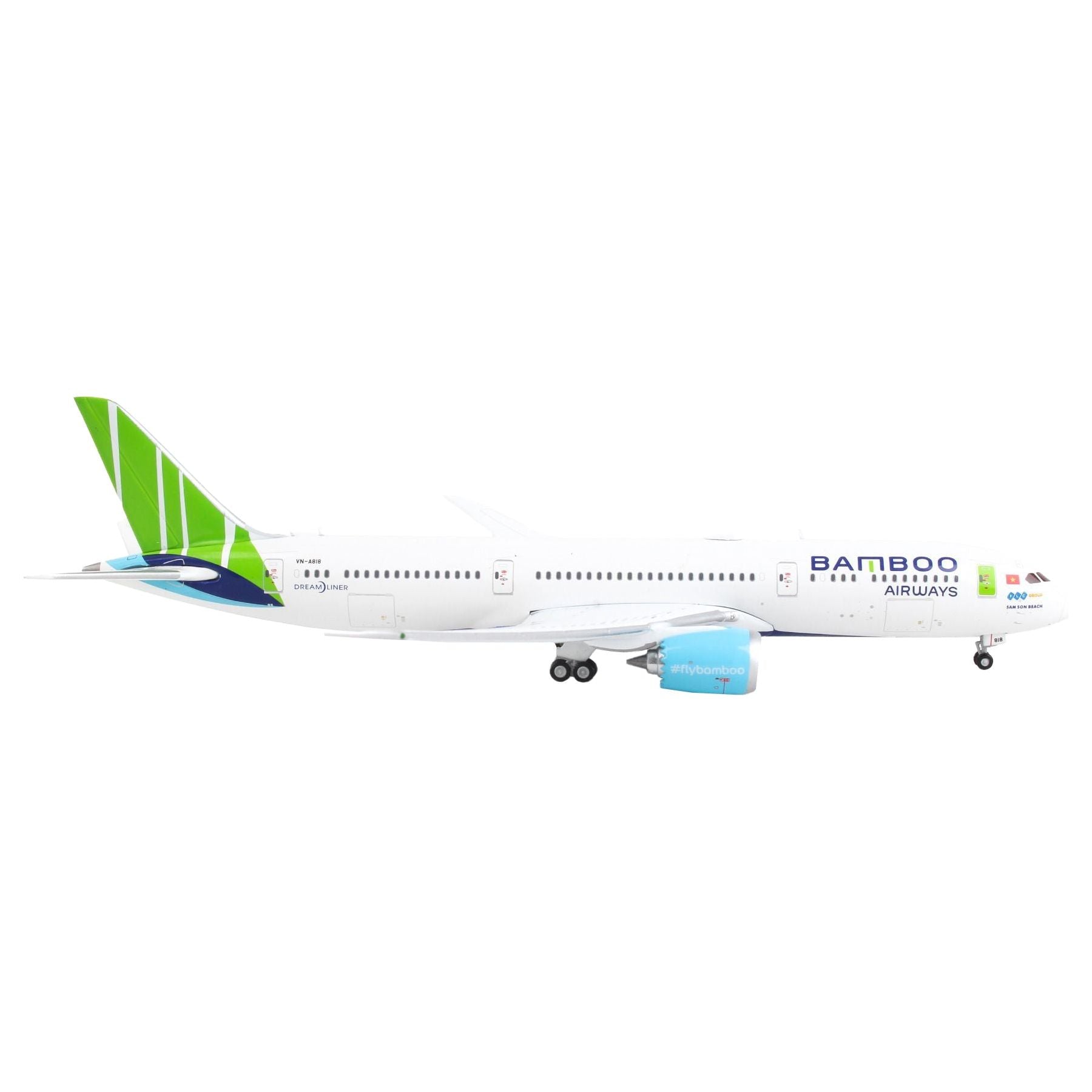 Boeing 787 - 9 Commercial Aircraft "Bamboo Airways" White with Green Tail 1/400 Diecast Model Airplane by GeminiJets - GeminiJets - ModelCars.com
