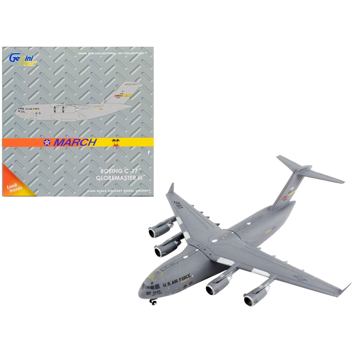 Boeing C - 17 Globemaster III Transport Aircraft "March Air Reserve Base California" United States Air Force "Gemini Macs" Series 1/400 Diecast Model Airplane by GeminiJets - GeminiJets - ModelCars.com
