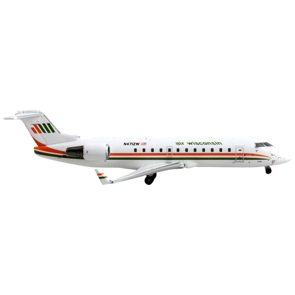 Bombardier CRJ200 Commercial Aircraft "Air Wisconsin" White with Orange and Green Stripes 1/400 Diecast Model Airplane by GeminiJets-GeminiJets-ModelCars.com