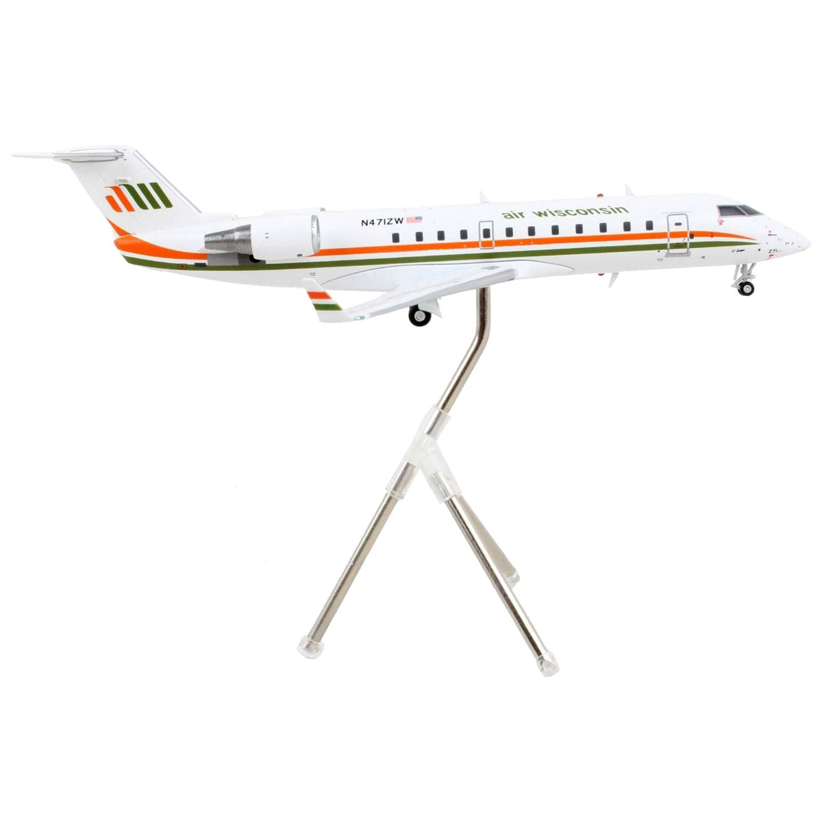 Bombardier CRJ200 Commercial Aircraft "Air Wisconsin" White with Orange and Green Stripes "Gemini 200" Series 1/200 Diecast Model Airplane by GeminiJets-GeminiJets-ModelCars.com
